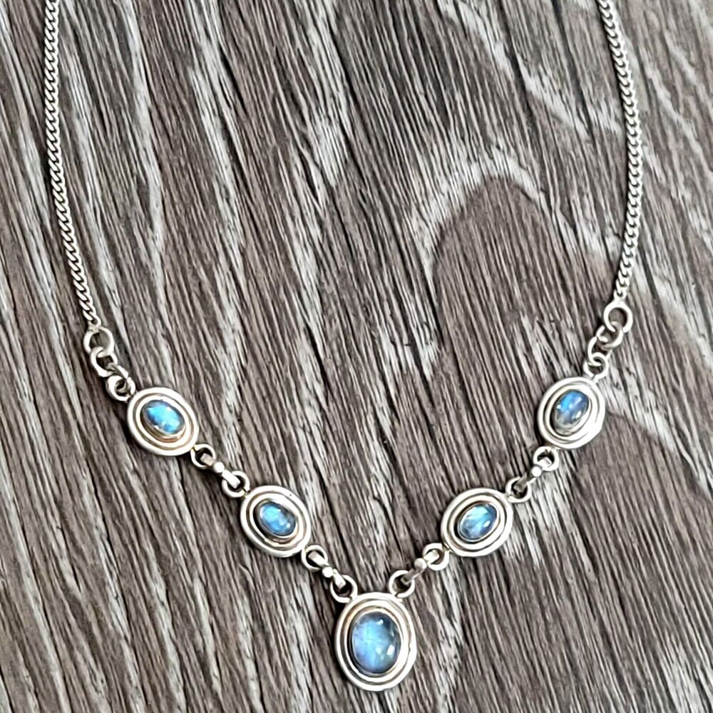 925 Sterling Silver Moonstone Necklace 24"